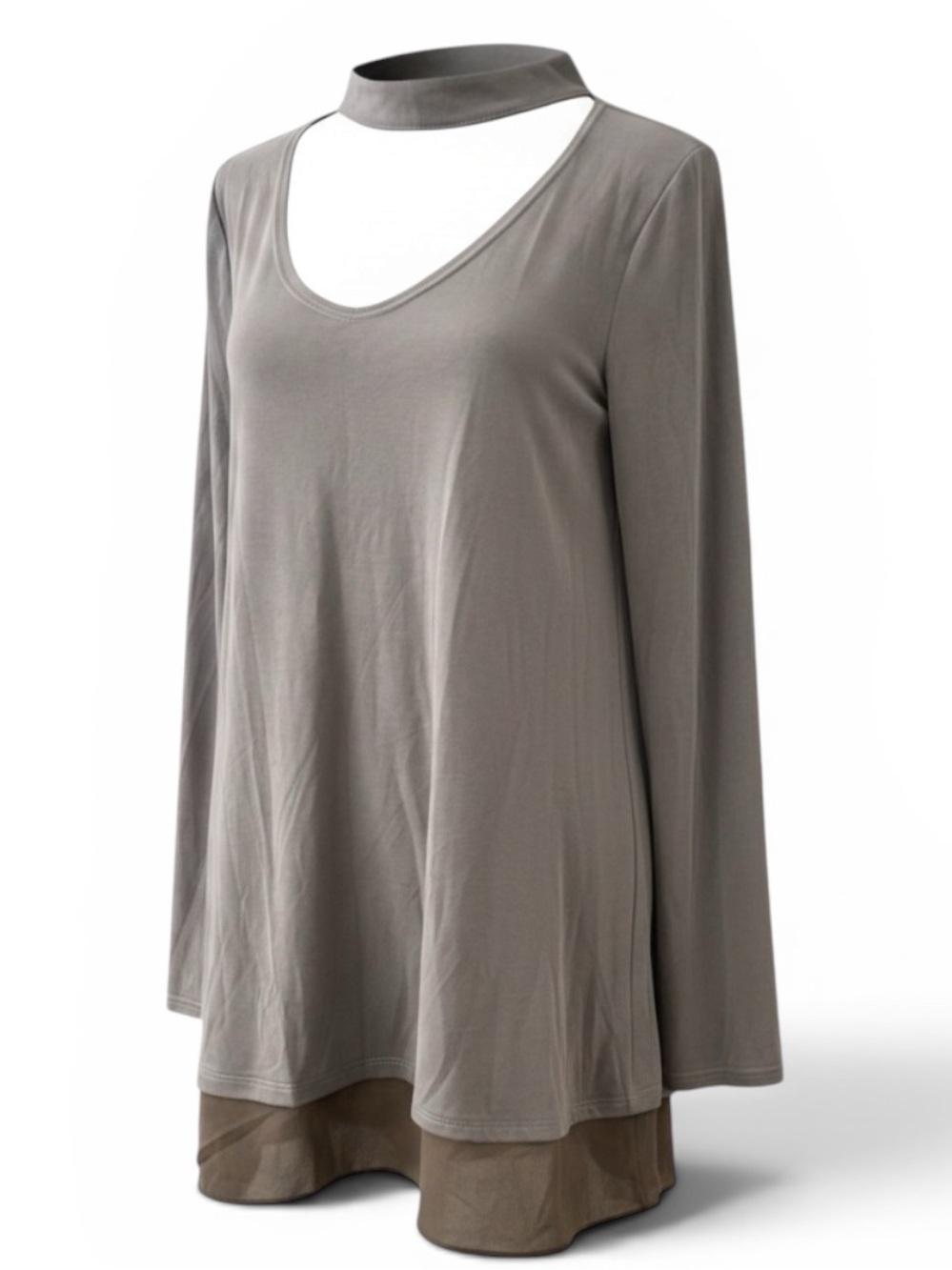 Red Design Oversized Mock Neck Cutout Tunic Top Gray Size Small NWOT Made in USA